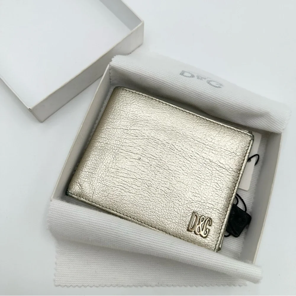 D&G Dolce Gabbana Metallic Gold Bifold Leather Wallet - Picture 2 of 16